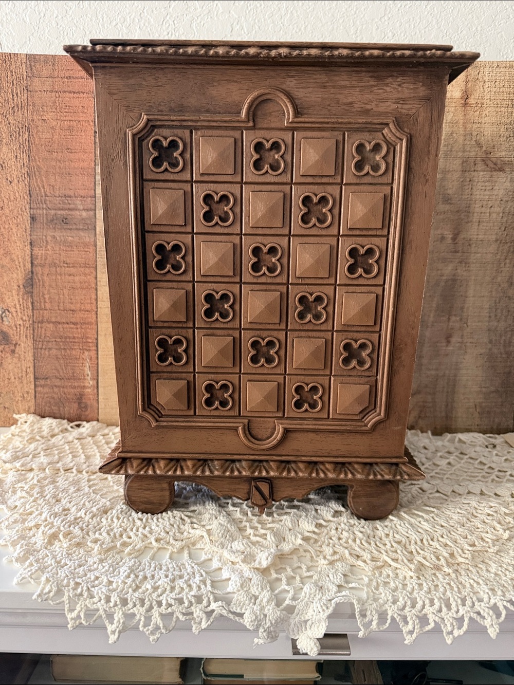 70’s mid century Spanish Revival Style Mac Klein faux-wood plastic waste basket